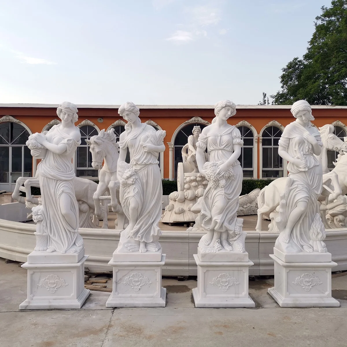 Garden decorative life size marble sculpture white stone four seasons angel marble statue for sale