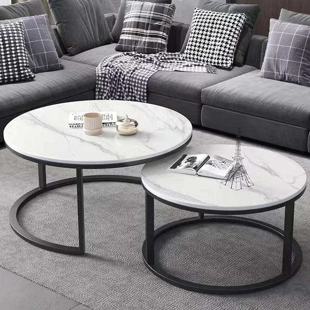BKX nordic luxury modern gold stainless steel frame sofa side end tea table round nesting marble top coffee table black