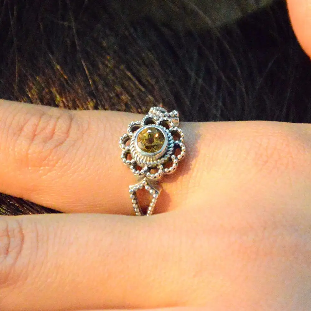 New 925 Sterling Silver Design With Rawa and Jali Work Jewelry With Semi Precious Gem Stone Rings With Silver Antique Plated