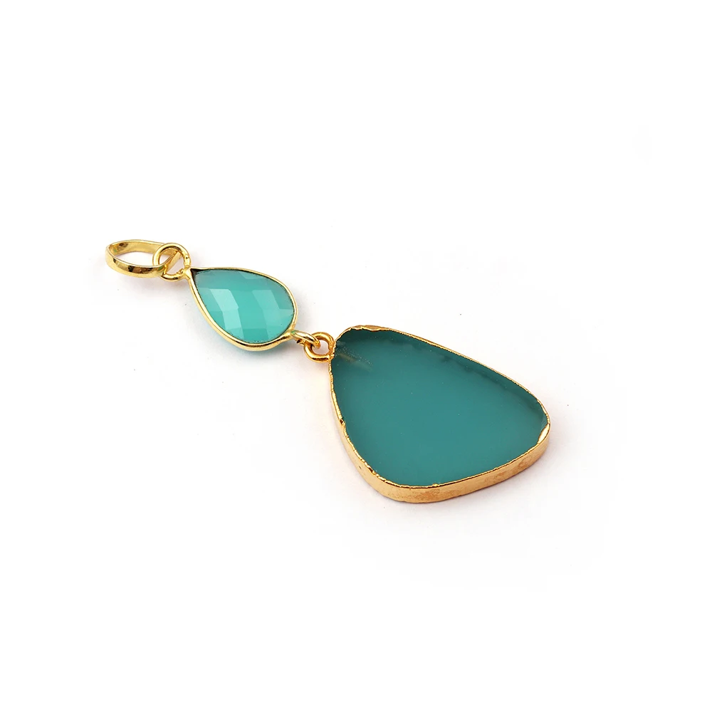 Larimar Gemstone Pendant Gift For Her Bezels Necklace Handmade Brass Band Gold Plated Three Stones Necklace Mode Joyas N-061