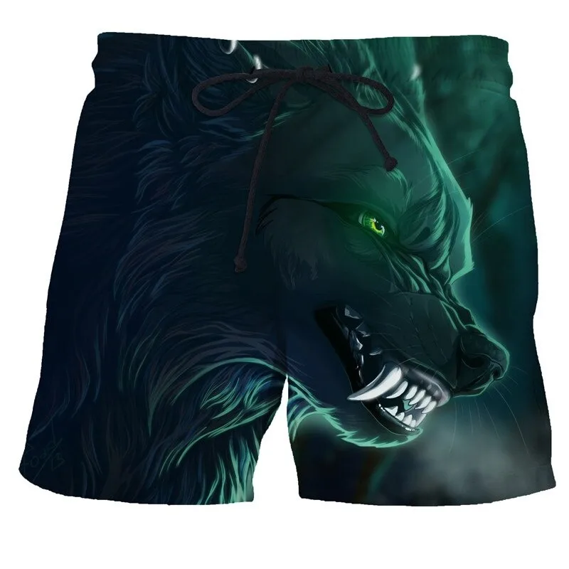 Man beach shorts animal wolf 3d printed pants high quality swim shorts men starry sky gym surf board swimsuit