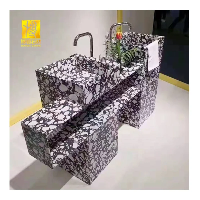 BOTON STONE White and Black Cement Terrazzo Coffee Table Terrazzo for Countertop Bathroom Top