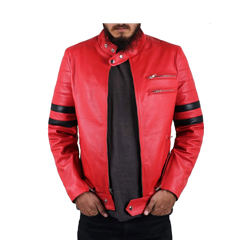 Superior quality Fashion Leather Biker Jacket for Stand Collar men Jackets for custom design