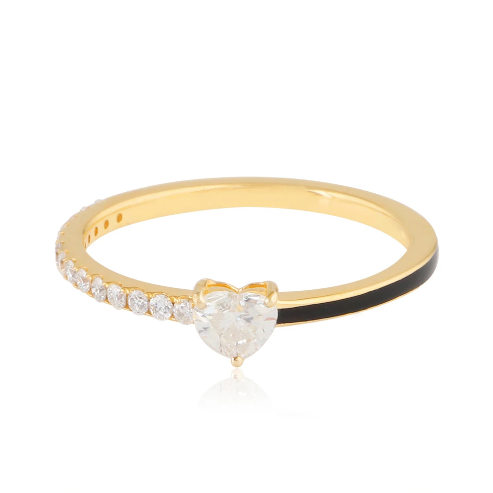 
Обручальное кольцо с натуральным сердцем и бриллиантами, 14 к, однотонное желтое золото, кольцо с черной эмалью, новое дизайнерское кольцо, оптовая продажа, Изящные Ювелирные изделия 