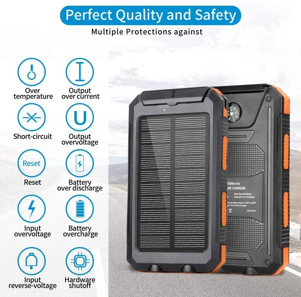 
Hot Sales 20000 Mah Solar Power Bank Solar Batteries Charger Power Bank For Cell Phone Solar Energy Power Phone Charger 