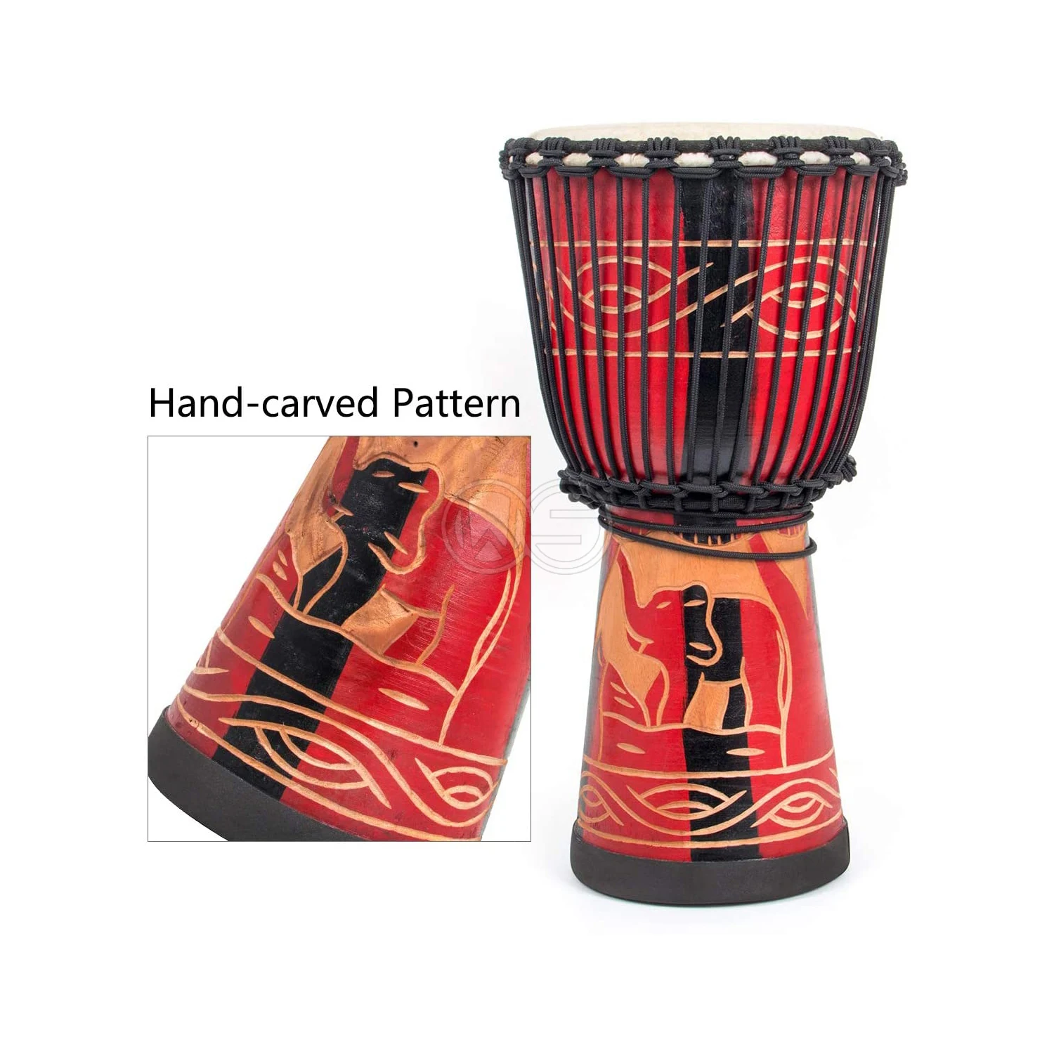 African Drum Djembe, Bon-go Congo Drum Hand-Carved 9.5' x 20' Mahogany Goatskin Drumhead for Kids Adults Beginners (Red)