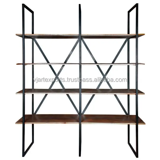 Home Office Industrial Bookcase No Assembly Storage Shelves Vintage 4 Tiers Flower Stand Rustic Metal Bookshelf