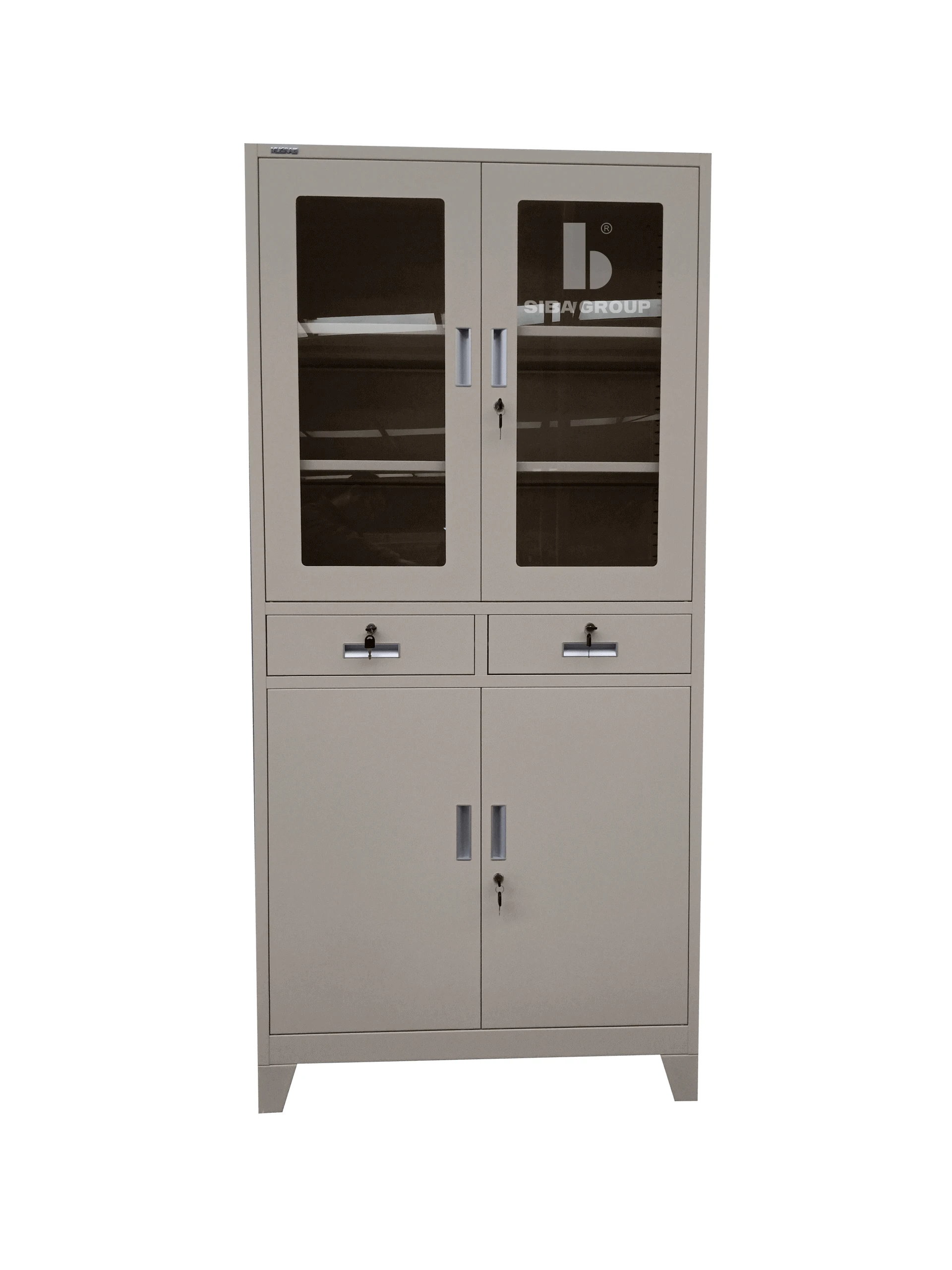 Vietnam Wholesale OEM Service Home Office Furniture Steel Metal Filing Cupboard Storage Cabinet With 2 Drawers 2 Glass Doors