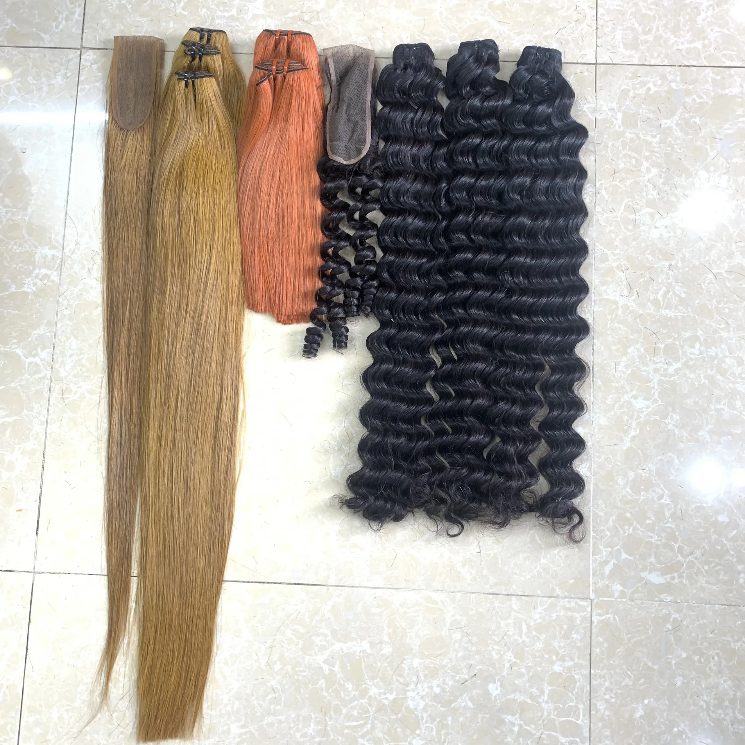 Желто-оранжевые прямые шелковистые прямые накладные человеческие волосы премиум класса