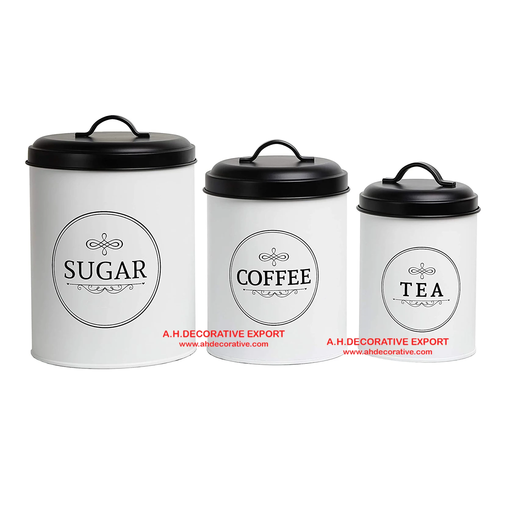 Metal Canister Sets for Kitchen Storage Customized Print Kitchen Decorative Canisters Set of 3 for Sugar Tea & Coffee Storage