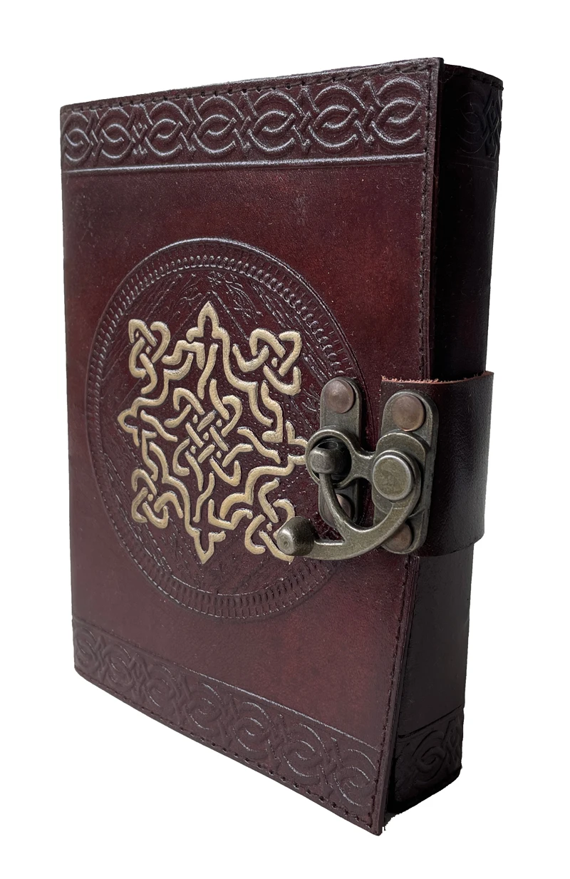 Vintage Celtic Knot Embossed Genuine Leather Journal Handmade Blank Cotton Paper A5 Notebook Hardcover Diary With Antique C Lock