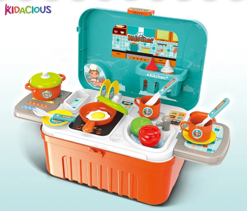 2022 Kidacious 3-in-1 Kitchen Set with Trolly for Kids Pretend Play Learning Kitchen-themed Children Toys Kit