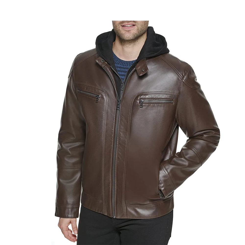 Superior quality Fashion Leather Biker Jacket for Stand Collar men Jackets for custom design