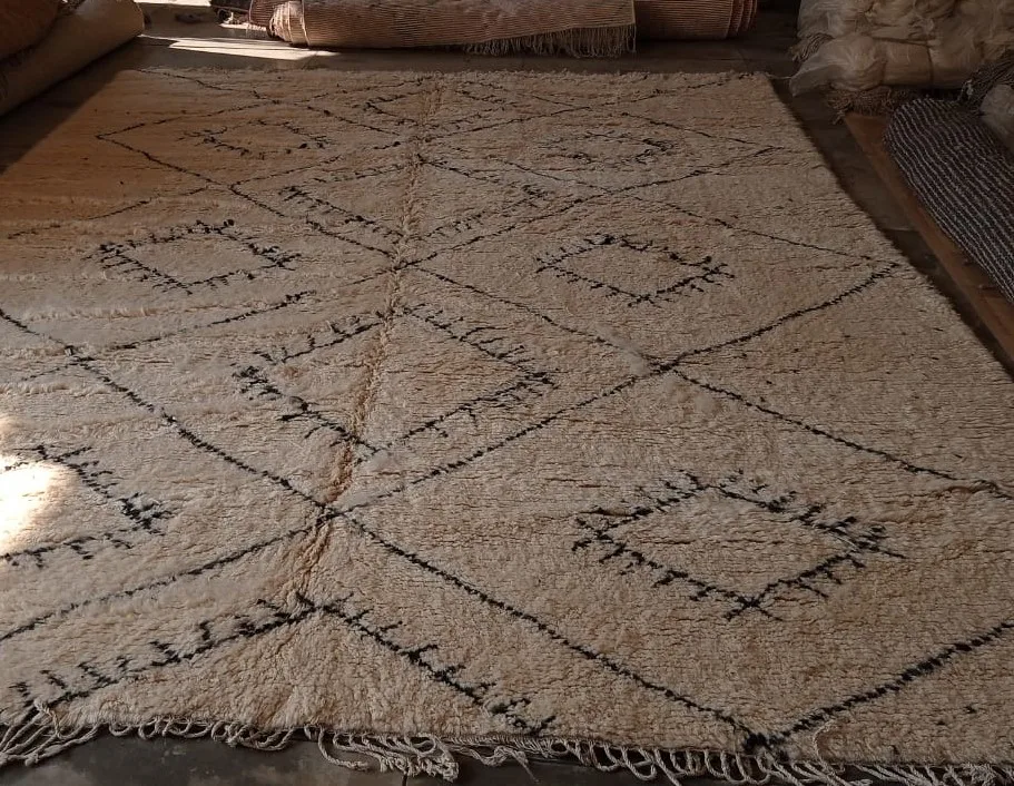 Unique moroccan rug  carpet Hand Made Moroccan Boho Beni Ourain Rugs Albertina Hand Knotted Wool Cotton Black Beige Area Rug