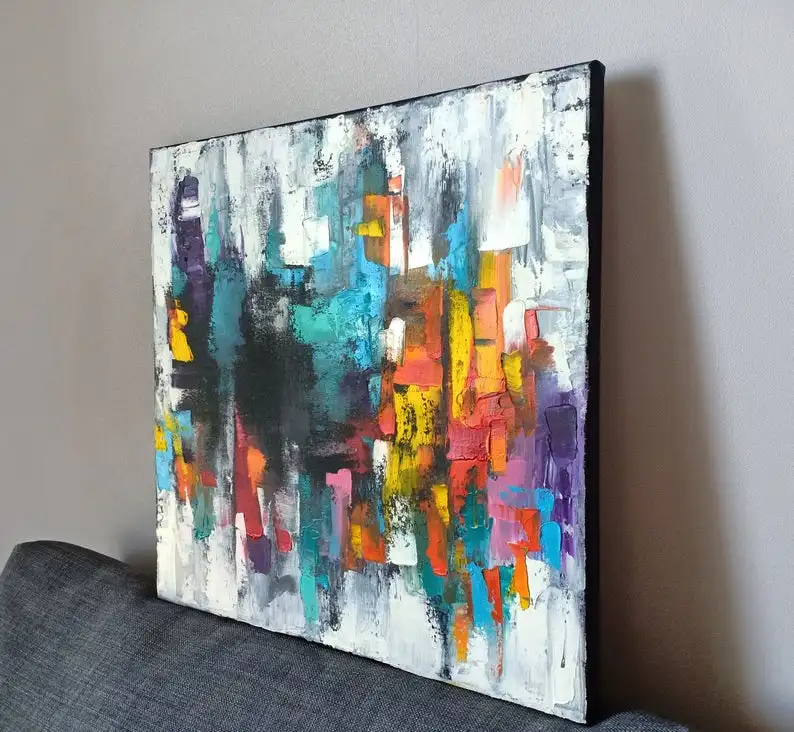 
Abstract Cityscape Painting ORIGINAL ART City Wall Art Canvas Impasto Oil Painting Abstract Landscape Painting 