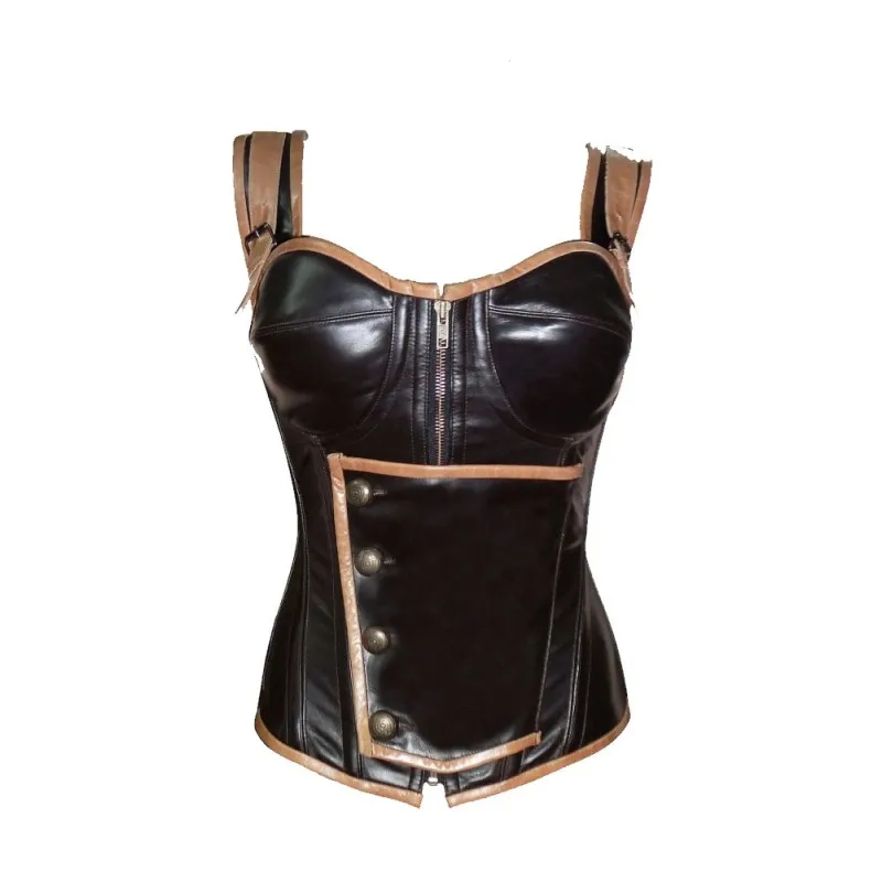 Steel Boned Leather Halter Cow Hide Corset Supplier Wholesale New Arrival High Waist Body Slimming Corset Supplier