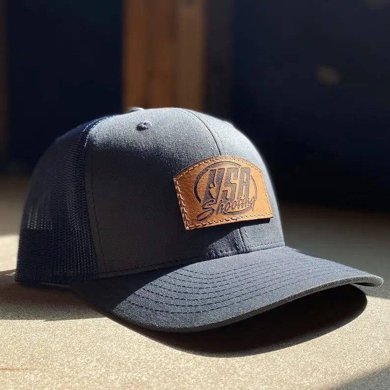 Custom Logo Engraved Leather Patch 6 Panels Trucker Hats Gorras Custom Patches Fishing Lover Sport Caps Vietnam Headwear Caps