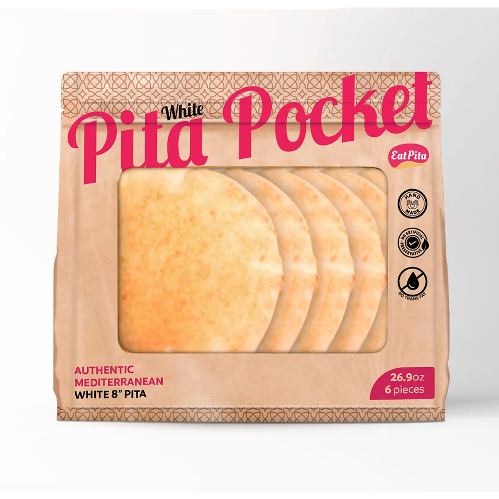 Eat Pita Hand Crafted Wholesale High Quality Baked Pita Pocket 8 Inches White