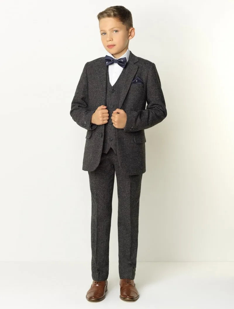 Boys tweed wedding suit 2-5 pieces Customized boys suit grey traditional heritage faux wool fabric party dress warm suit