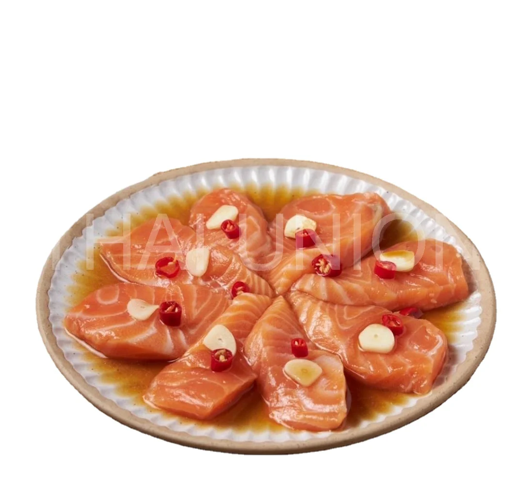 Frozen Soy Sauce Marinated Salmon Sashimi Korean style Salmon Fish Slice with Soy Sauce Ready to eat Product
