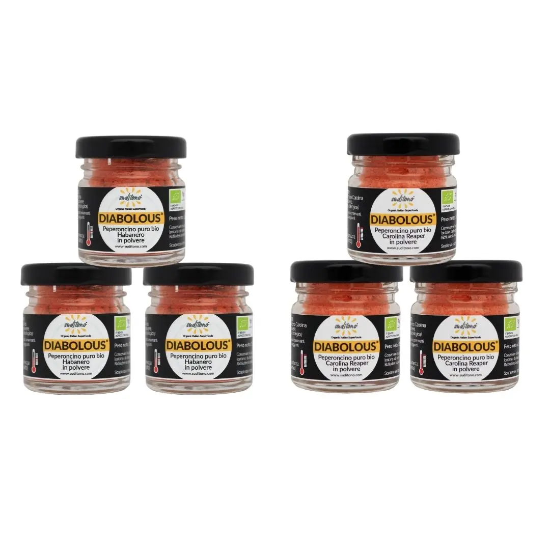 Made in Italy Product bundle: Organic red CHILI PEPPER powder DIABOLOUS single spices & herbs: super spicy
