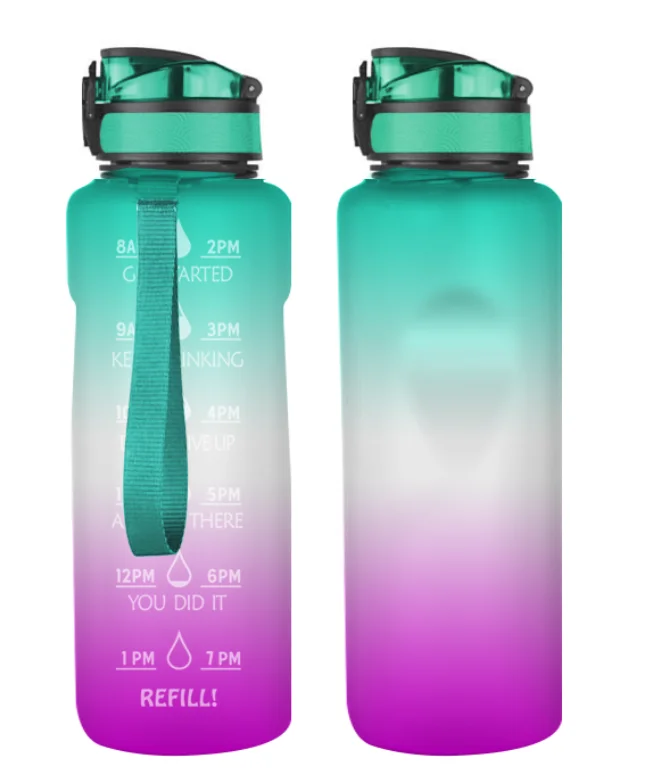 BPA free Wholesale Sports Gradually Changing Color Big Capacity Drinking Large Plastic motivation frosted water bottles