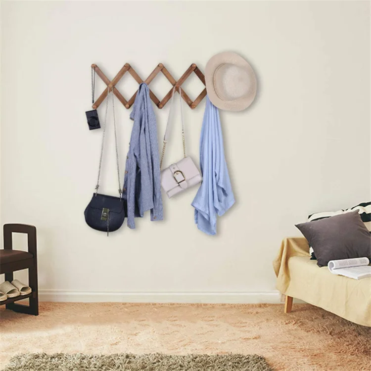 Multi Purpose Wooden Expandable Wall Mounted Telescopic Coat Rack