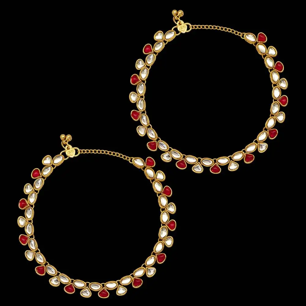 Designer  Indian Jewelry Rani Color Kundan Anklets for women and girls