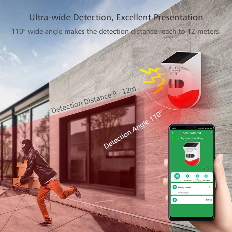 WIFI Tuya Smart Life Flash Strobe Outdoor Solar Infrared Waterproof Siren Home Burglar Security Alarm System