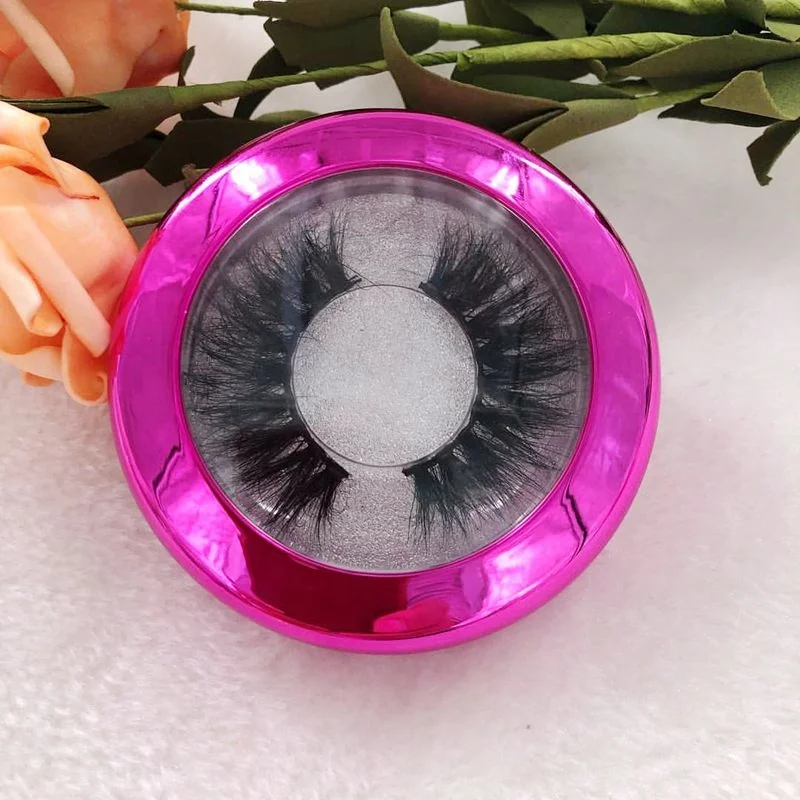 private label Circle Case 3D mink colorful eyelash eye lashes round lash box wholesale 25mm mink eyelash with custom box