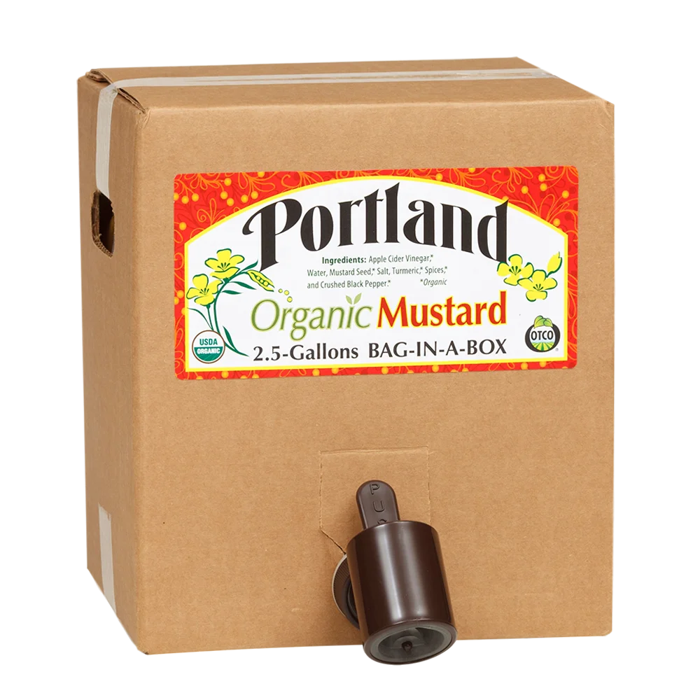 
Mustard, Condiments, Sauce, Apple Cider Vinegar Organic Bulk Portland Yellow Mustard 2.5 Gallon Bag-n-Box 