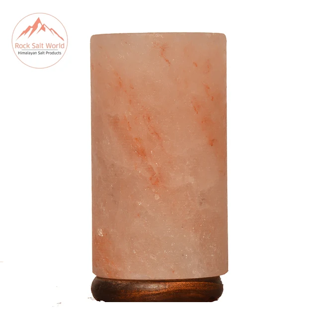 
Cylinder Shape Rock Salt Lamp Himalayan Natural Rock Salt Lamp in Cylinder Shape Origin With Certified Wooden Base and Cord 