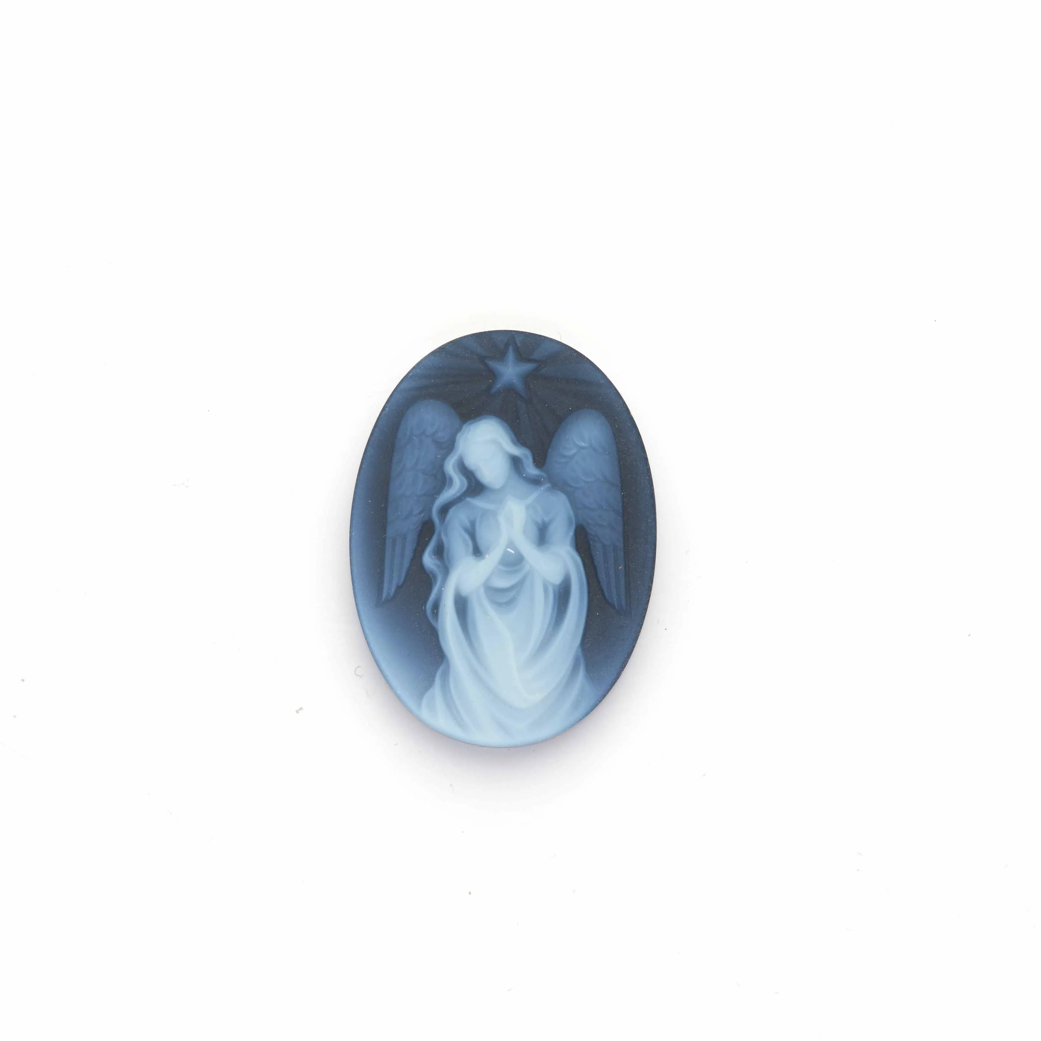Top Quality Angel Carved On Natural Agate Cameo Blue Color Size 18 mm