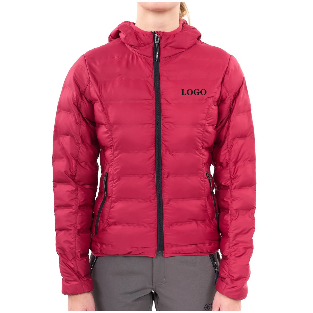 Winter high quality down puffer jacket warm hooded zipper ladies eco down jacke