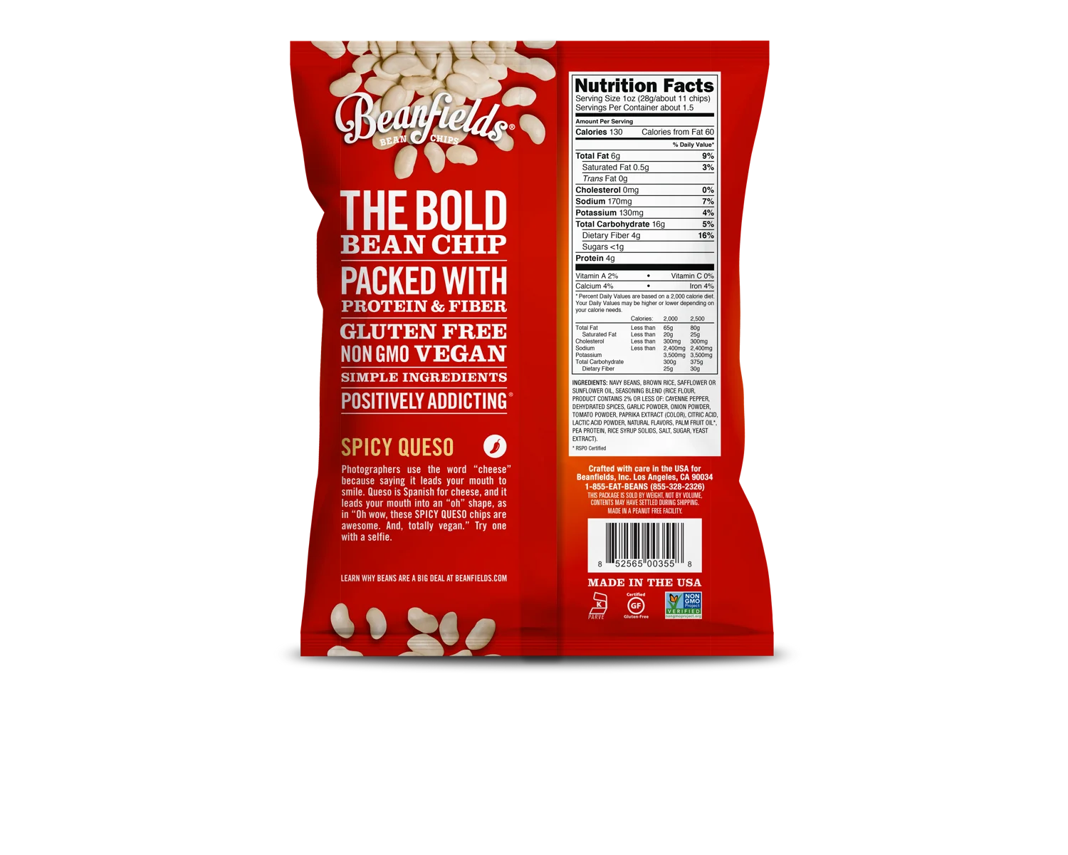 
Bean Chips Beanfields Spicy Queso Vegan Bean Chips 1.5oz Case Made IN USA 