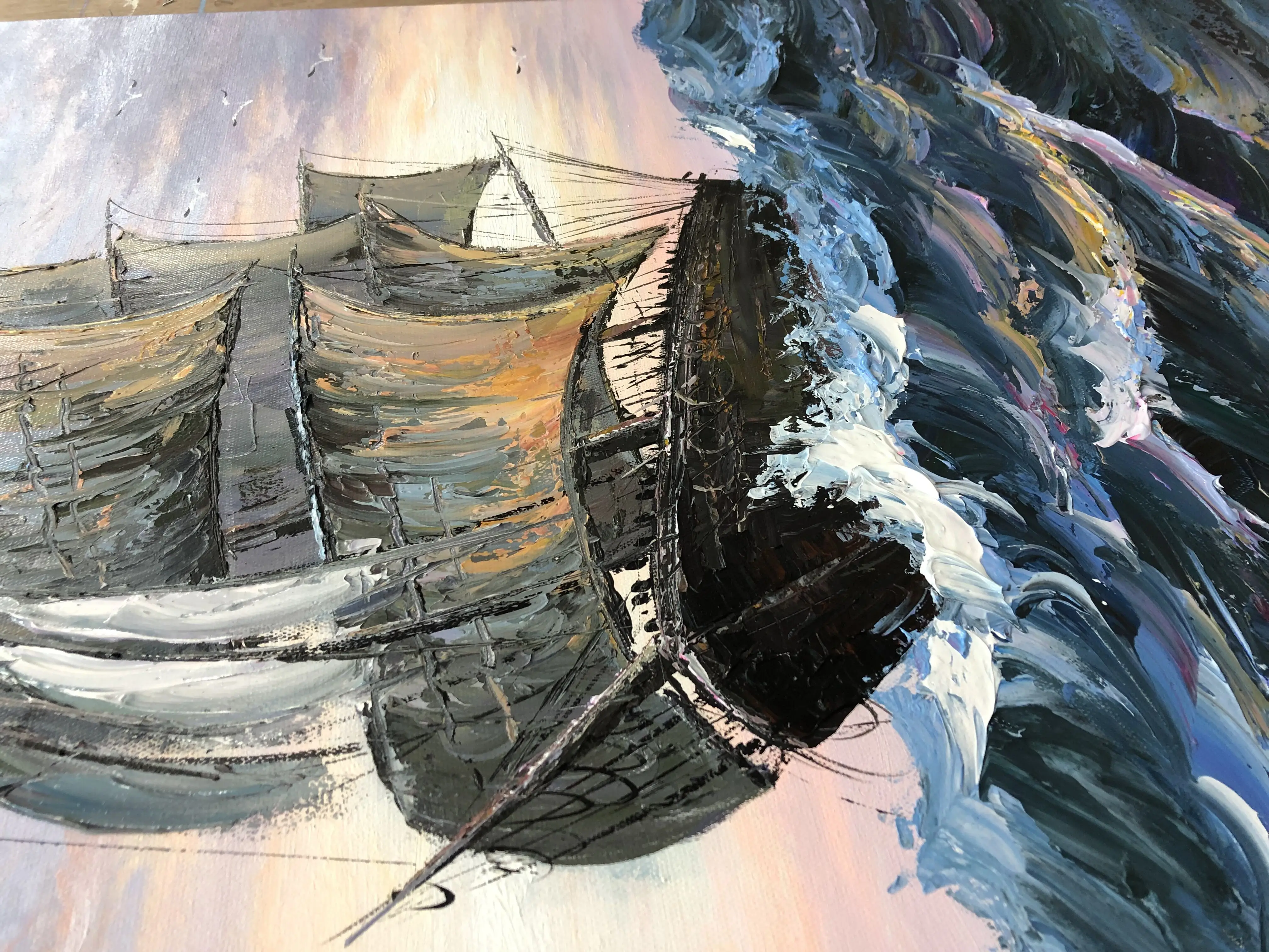 
Sailing Boat Sailing Ship On The Dark Blue Sea Against Strong Wind And Wave Blue Sky And White Clouds 