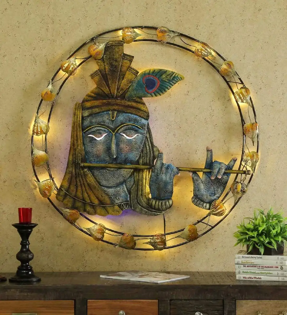 HOT SELLER BLUE KRISHNA IN RING Antique Vintage  unique art multicolor for wall decoration modern metal art home wall decoration