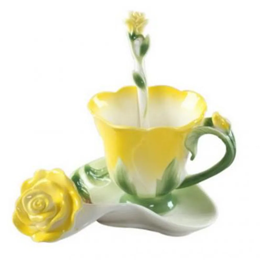 Gentle Meow Ceramic Porcelain Colorful Rose Modern Luxury Lightweight Tea Cup & Saucer Set