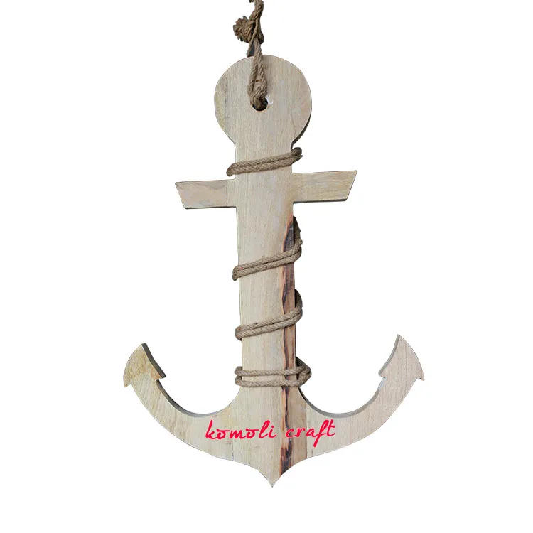 Handmade carved nautical wooden anchor with jute rope for home decoration wall hangings wall sign decor and lawn decoration.