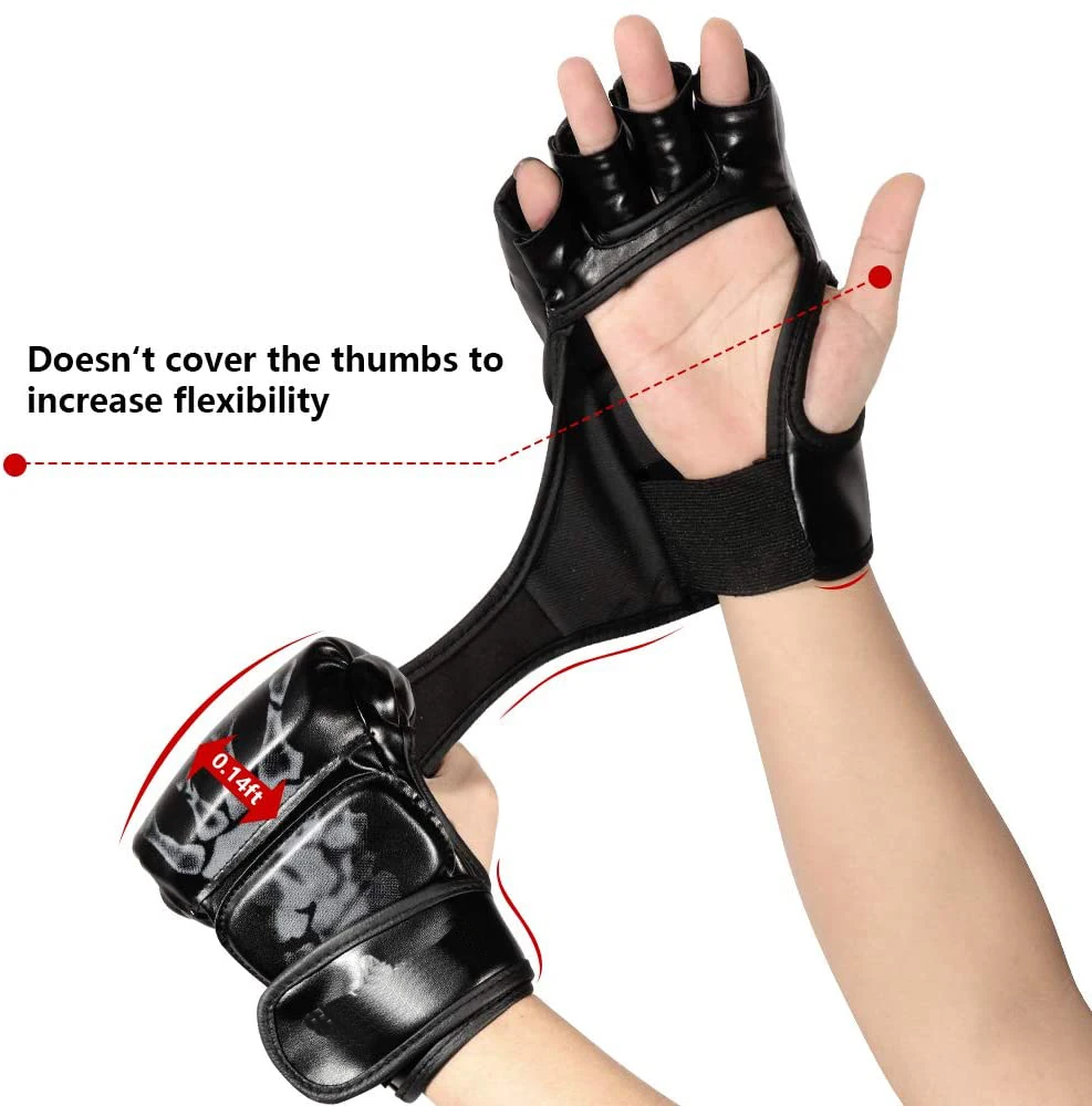 Суперсентябрь предложение боксерские перчатки с принтом скелета для смешанных боевых искусств ремешком на запястье и защитой костяшек кожаный материал по низкой цене