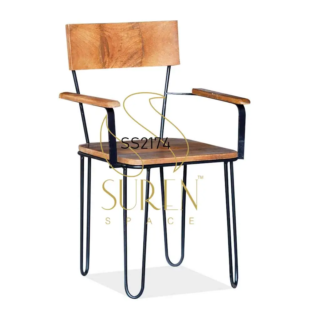 Hair Pin Design Industrial Semi Outdoor Iron Wood Chair Industrial Furniture Design Semi Outdoor Chair