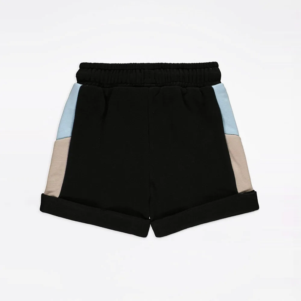 Latest 2025  Black Color Block T-Shirt and Shorts Outfits / Custom Made Logo Kids Clothing Sets Fashion 2pcs Kids Clothes Set