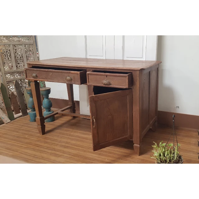 VINTAGE FURNITURE CORNER COMPUTER DESK WITH TWO DRAWER TEAK WOOD TABLE MULTI PURPOSED WOODEN WRITING DESK FOR LIVING ROOM