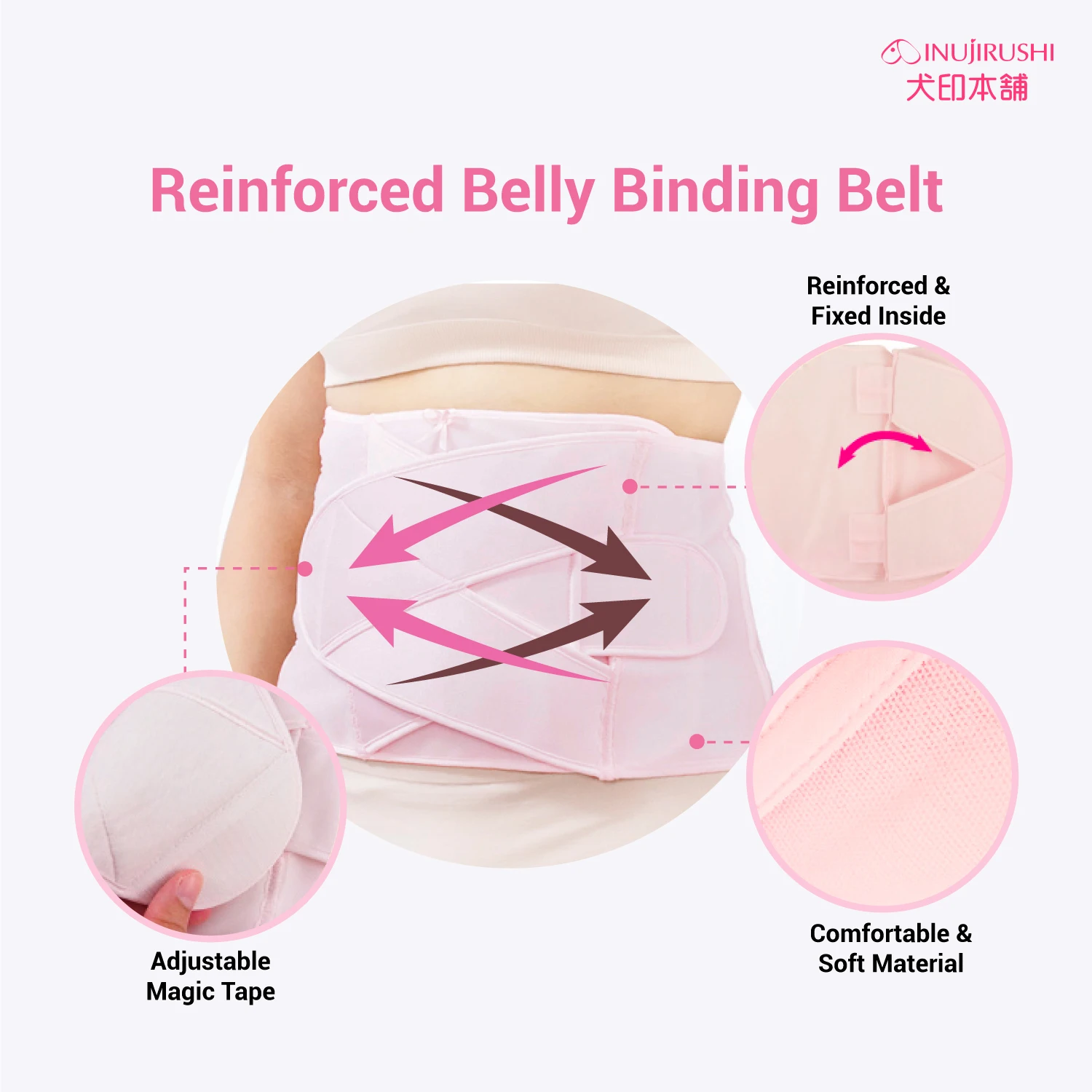 Easy Adjustable Can Be Worn Day and Night 24 Hours Postpartum Belly Binding Belt Seamless Available In Black and Pink Color