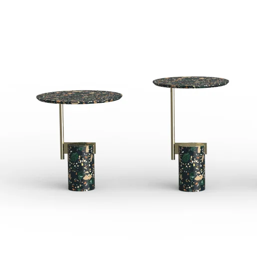 Black round terrazzo table unique design terrazzo furniture cylinder shape artificial stone