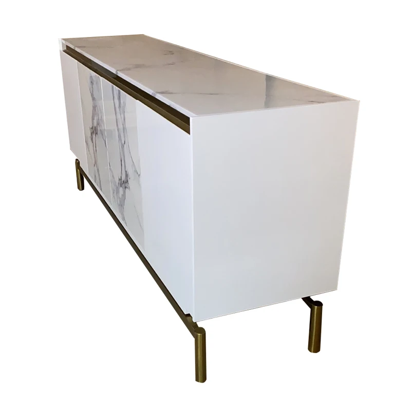 Роскошный современный мраморный деревянный буфетный шкаф и буфетные столы белые боковые панели с ножками из нержавеющей стали