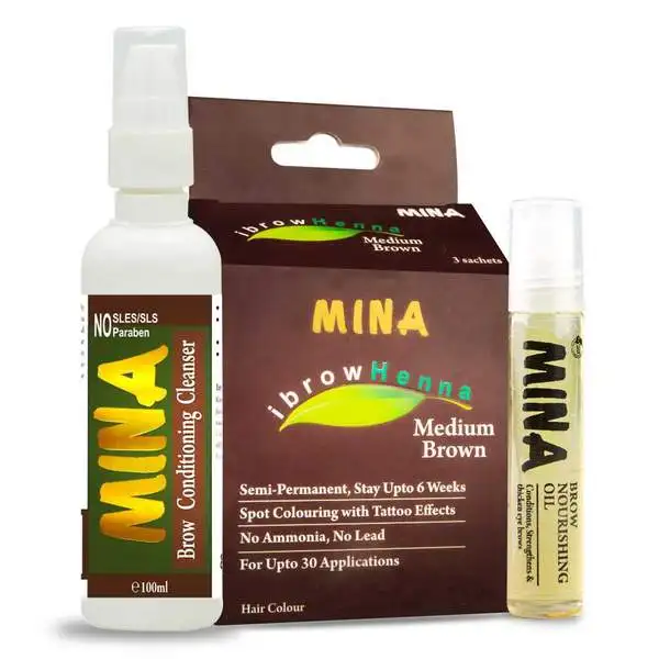 Medium Brown - Eyebrow Nourishing Oil 10 Ml + Eyebrow Cleanser Combo organic colour goodness of rajasthan