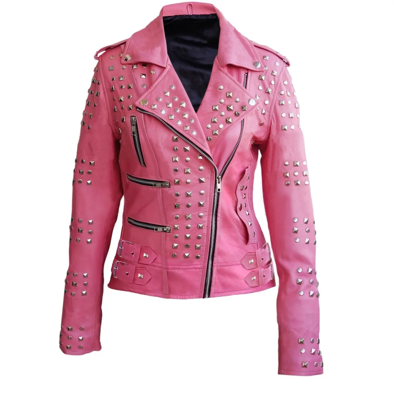 Rock Star women Leather Jacket Ladies Black Motorcycle Punk Studded Leather Jacket Bike Fashion Studded Punk Rock Leather Jacket