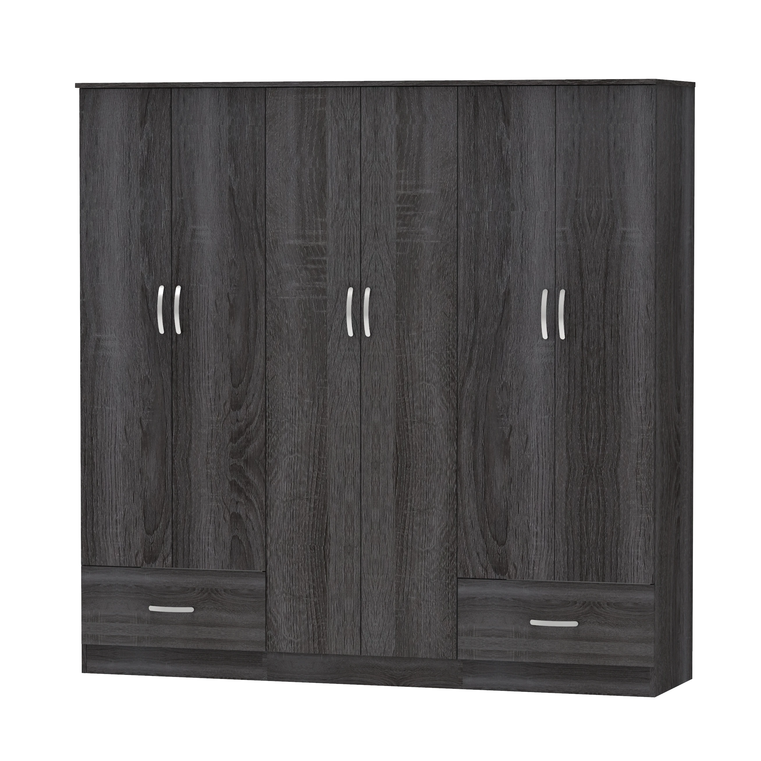 Sleek Design 6 Doors 2 Drawers Bedroom Wardrobe Large Clothes Hanging Space Multi Shelves Wooden Chipboard Malaysia Made