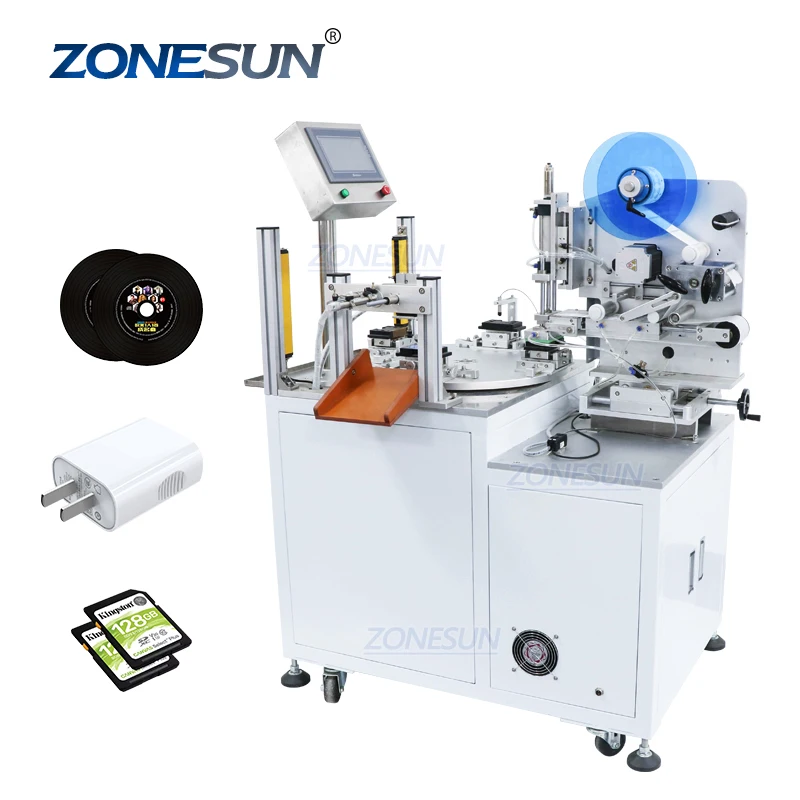 ZONESUN ZS-TB606 Semi Automatic Flat Surface Self-Adhesive Card Label Applicator Rotary Film Lid Labeling Machine